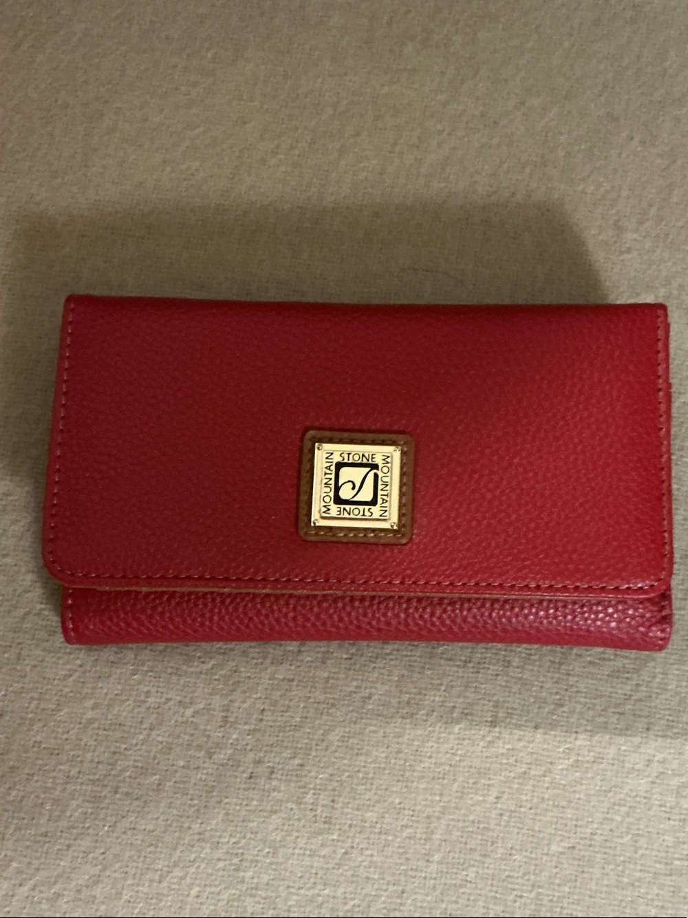Stone Mountain Accessories Red Leather Fold-Over Wallet with Gold Logo Plaque